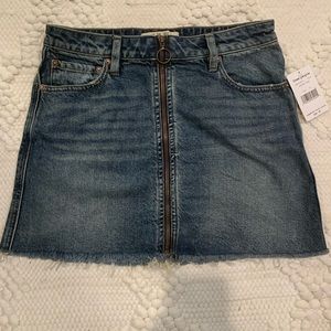 Free People Zip It Up Mini Skirt Denim Copper Blue
